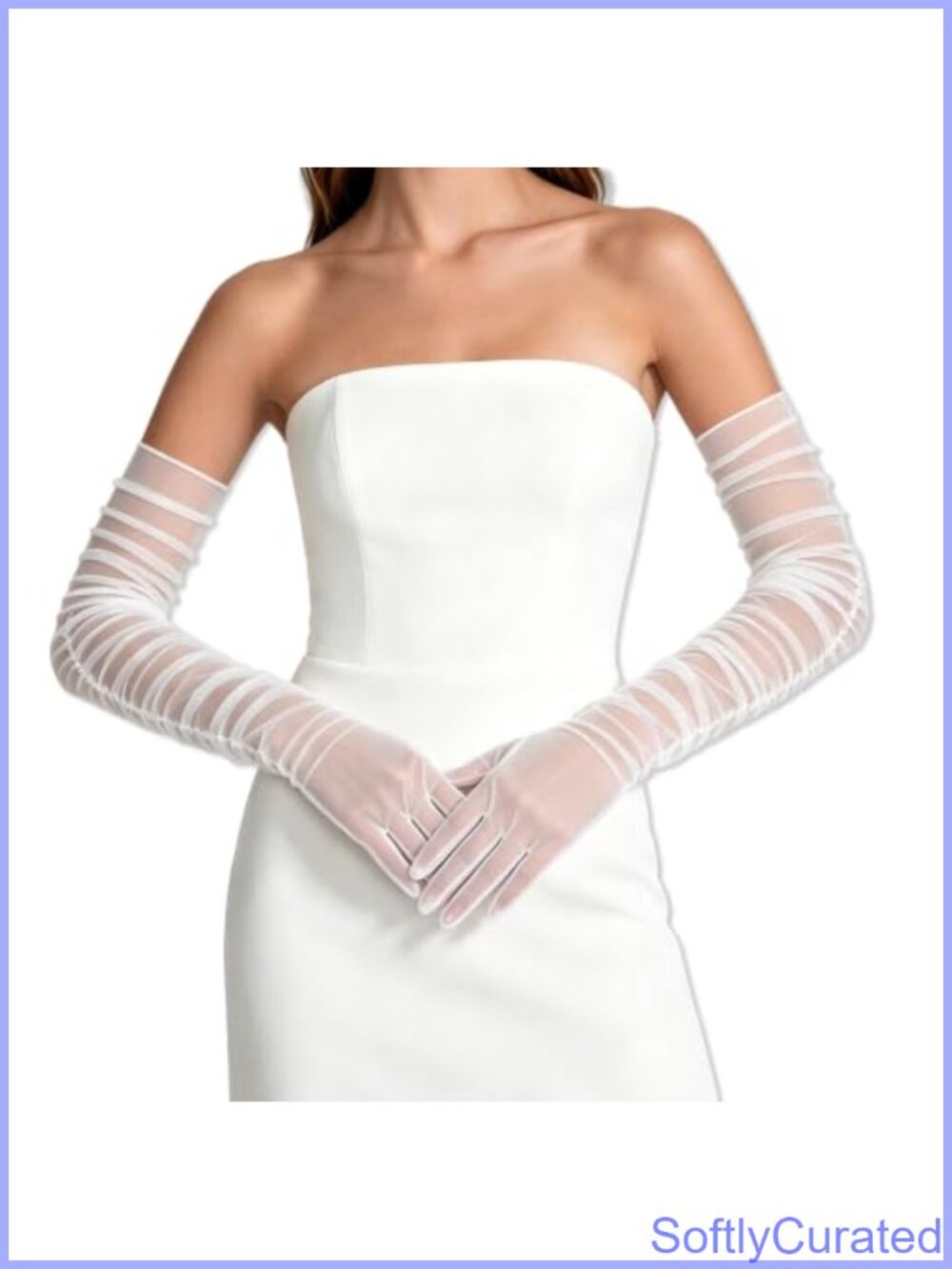 Sheer Tulle Ruching Long Gloves Stretchy Elbow Length Bridal Party